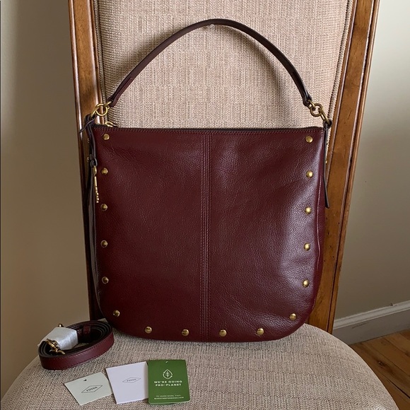 Fossil Bags Fossil Jolie Hobo With Studs Claret Red Poshmark